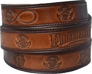 American Firefighter Brown Leather Name Belt