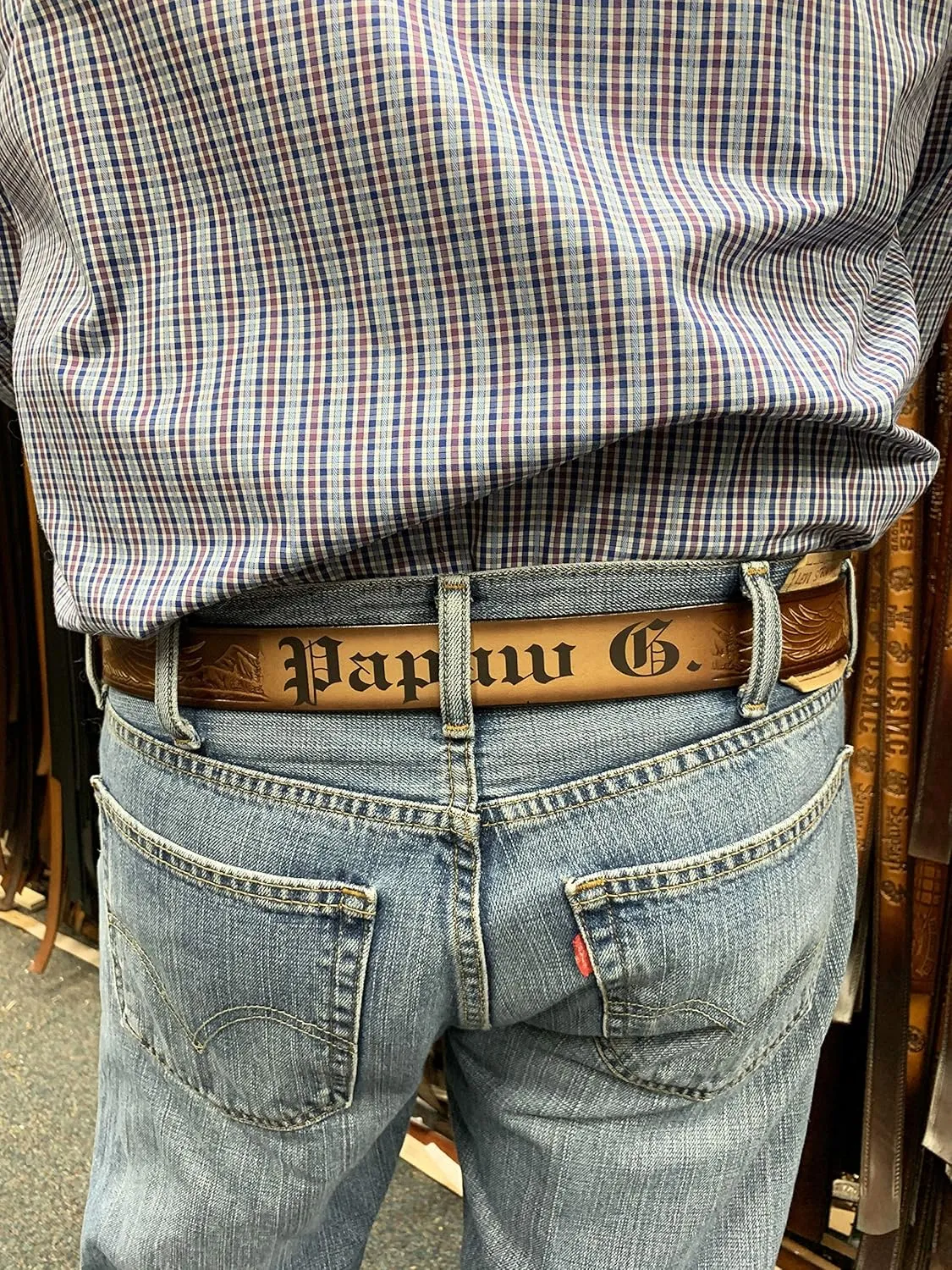 American Firefighter Brown Leather Name Belt