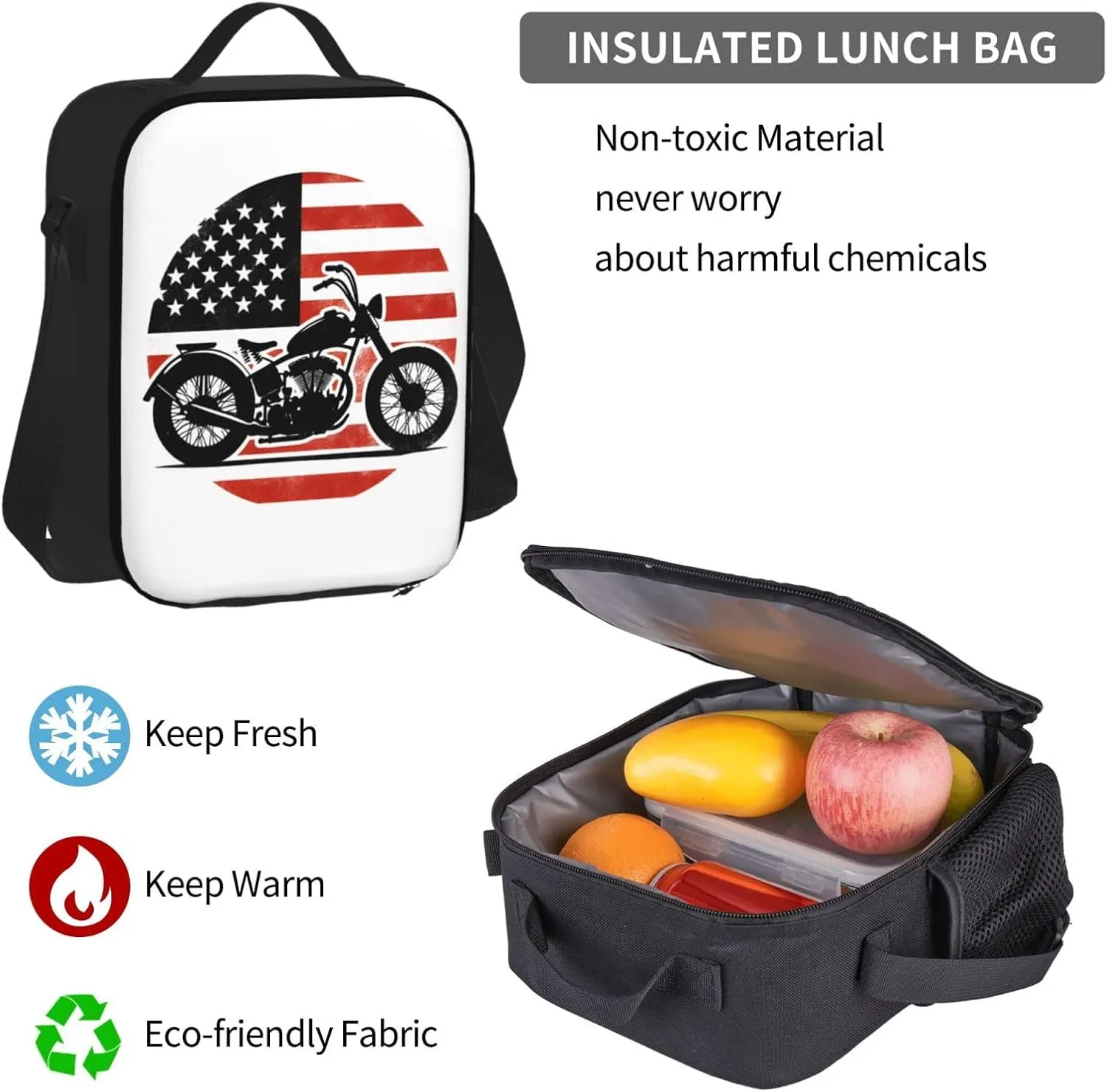 American Flag Motocross Dirt Bike Motorcycle Multifunctional Pocket Backpack Crossbody Lunch Bag Pencil Case 3Pcs Set Large Capacity Backpack