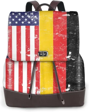 American German Flag Women's casual leather backpack