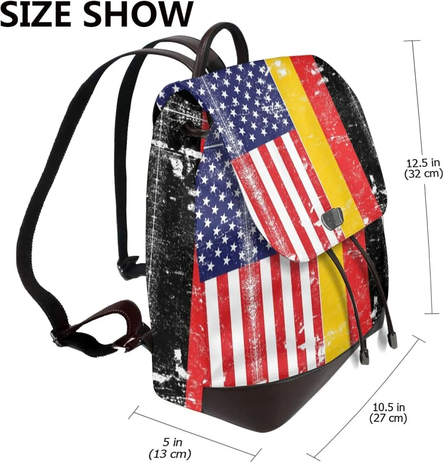 American German Flag Women's casual leather backpack