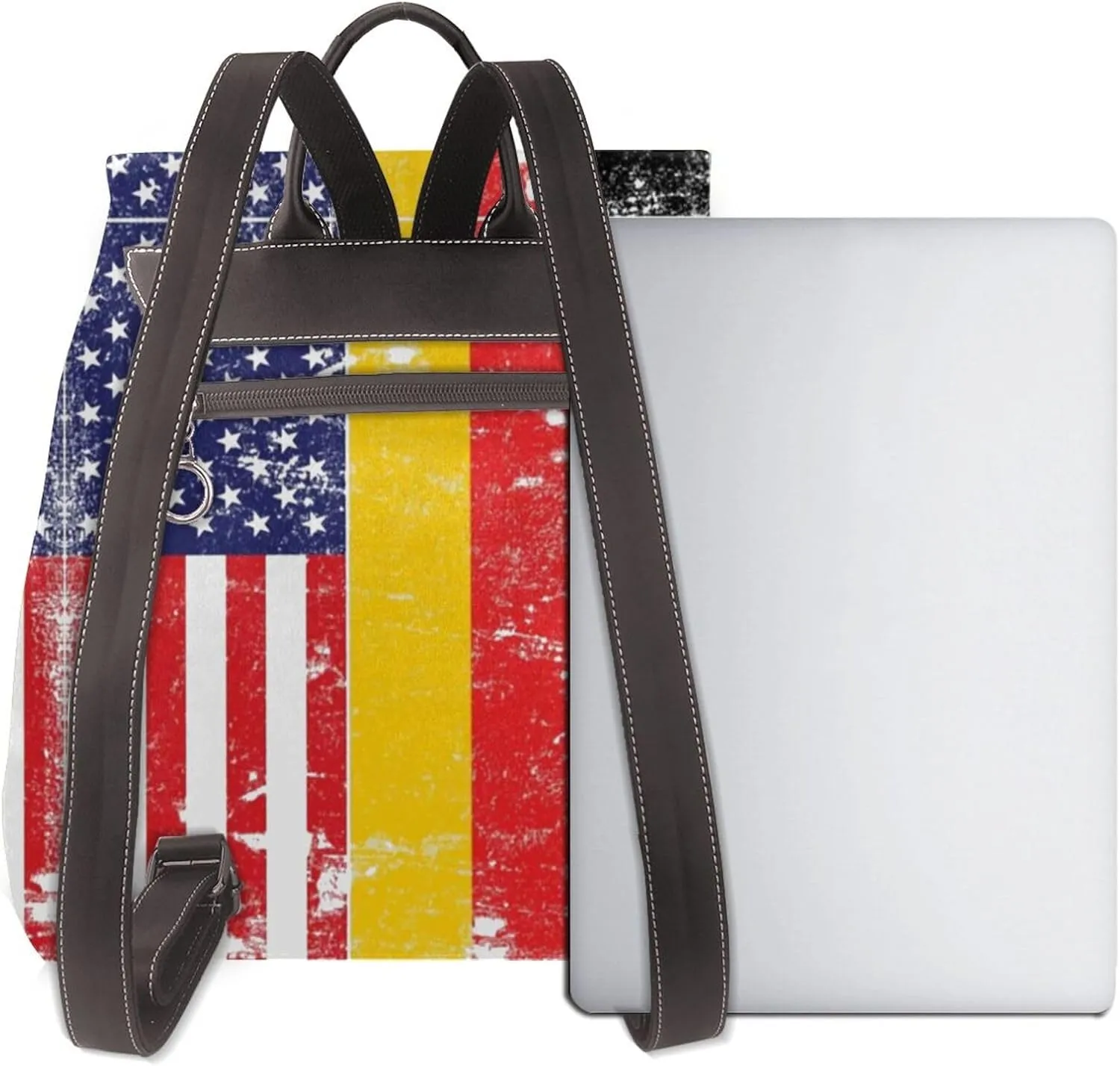 American German Flag Women's casual leather backpack