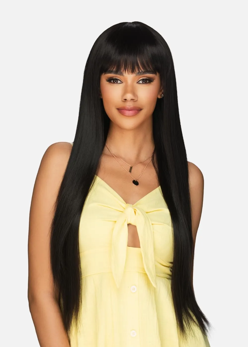 Amore Mio Hair Collection's AW-COSMOS, Long Straight EVERYDAY WIG with Fridged Bang, Color 99J Dark Burgundy Wine