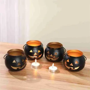 Anantam Homes Halloween Face Votive Candle Holder , Black (Set of 4)