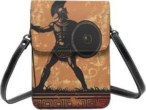 ancient Greek warrior spartan soldier myth vintage Leather Small Crossbody Bags for Women Cell Phone Bag Wallet Purses with Adjustable Strap