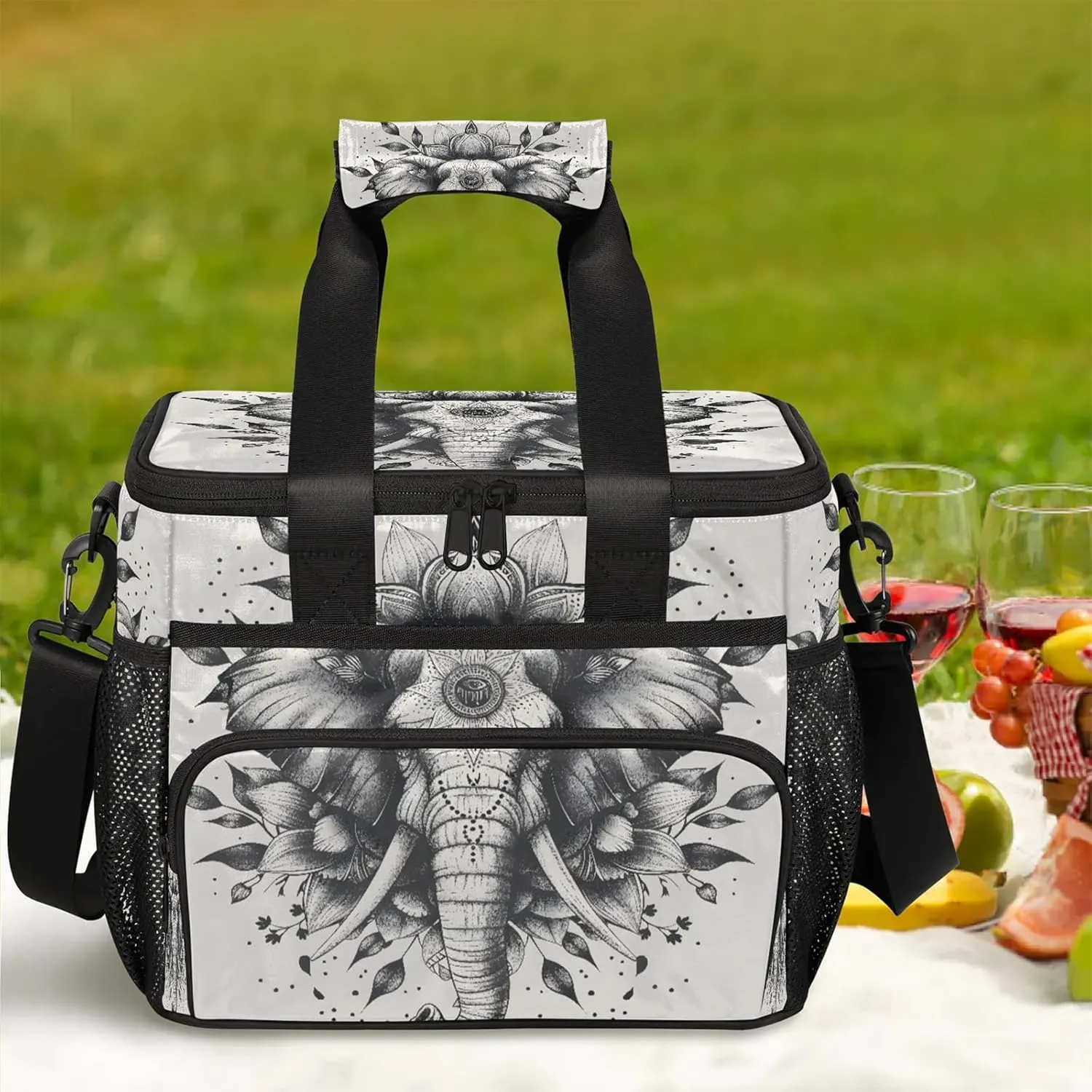 Animal Elephant Insulated Large Lunch Bag Lunchbox Reusable Leakproof Cooler Bags with Shoulder Strap for Adult Men Women Work Picnic