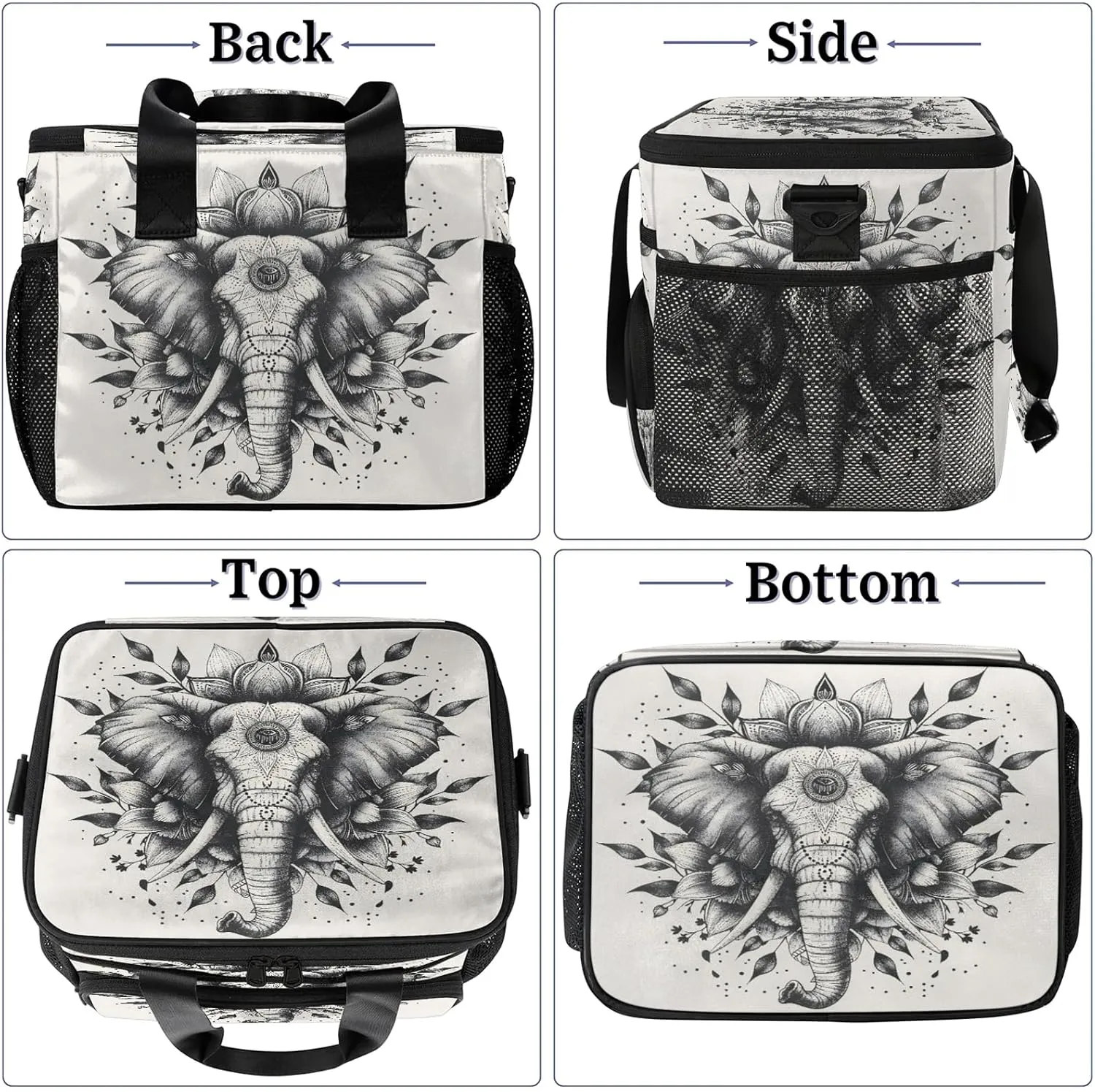 Animal Elephant Insulated Large Lunch Bag Lunchbox Reusable Leakproof Cooler Bags with Shoulder Strap for Adult Men Women Work Picnic