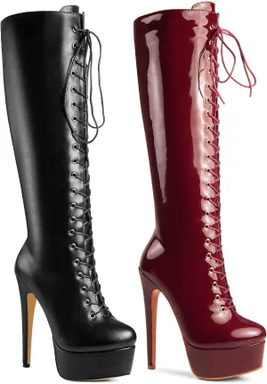 ANN CREEK Women's 'Niwen' Knee High Sexy Fashion Ultra High Stiletto Heels Platform Lace Up Boots