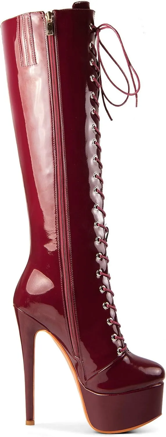 ANN CREEK Women's 'Niwen' Knee High Sexy Fashion Ultra High Stiletto Heels Platform Lace Up Boots