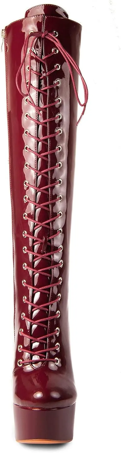 ANN CREEK Women's 'Niwen' Knee High Sexy Fashion Ultra High Stiletto Heels Platform Lace Up Boots
