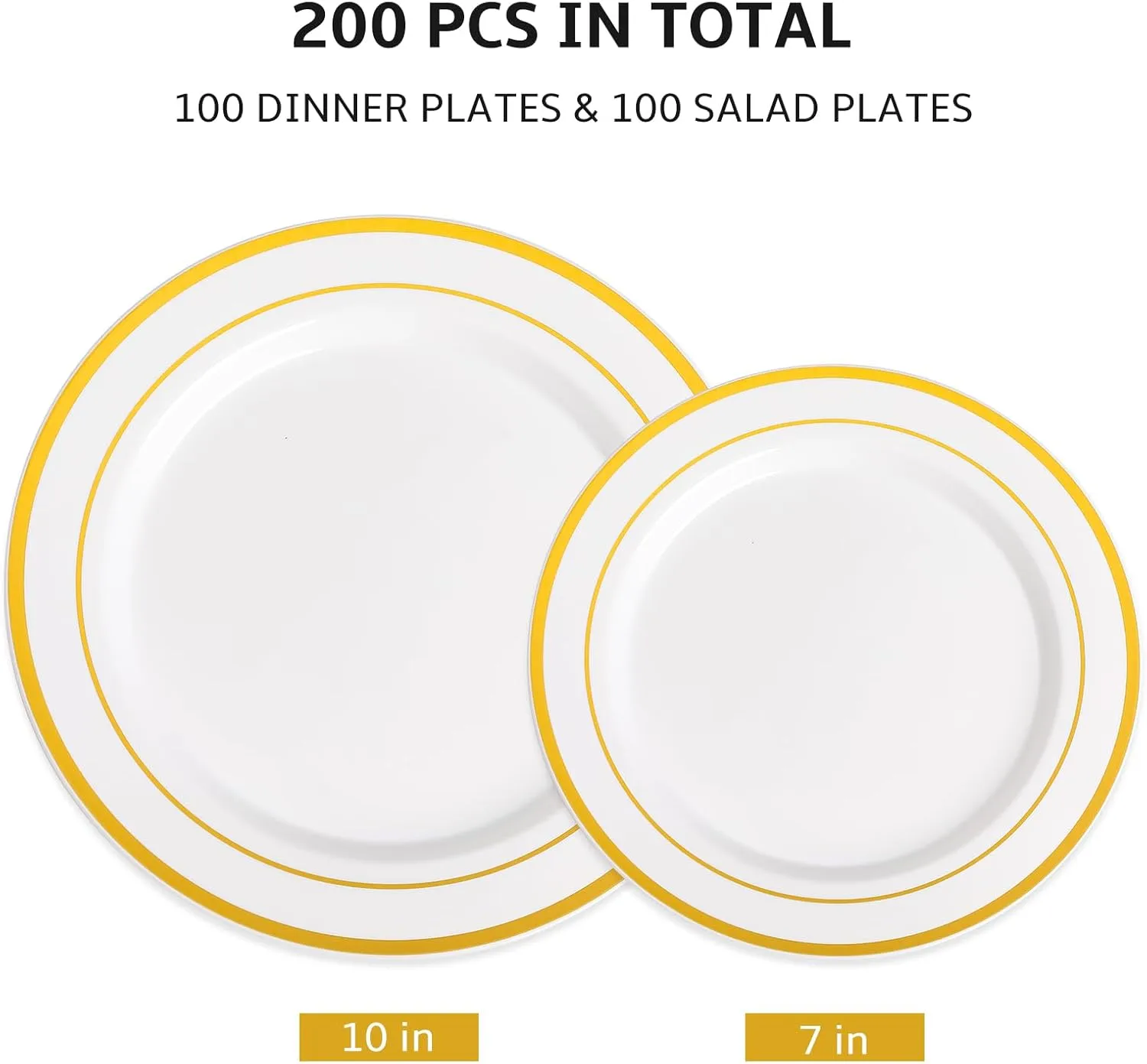 AOZITA 200 Pcs Gold Plastic Plates for Party, Heavy Duty Disposable Plastic Plates for Party, Holiday, Wedding, Thanksgiving and Birthday