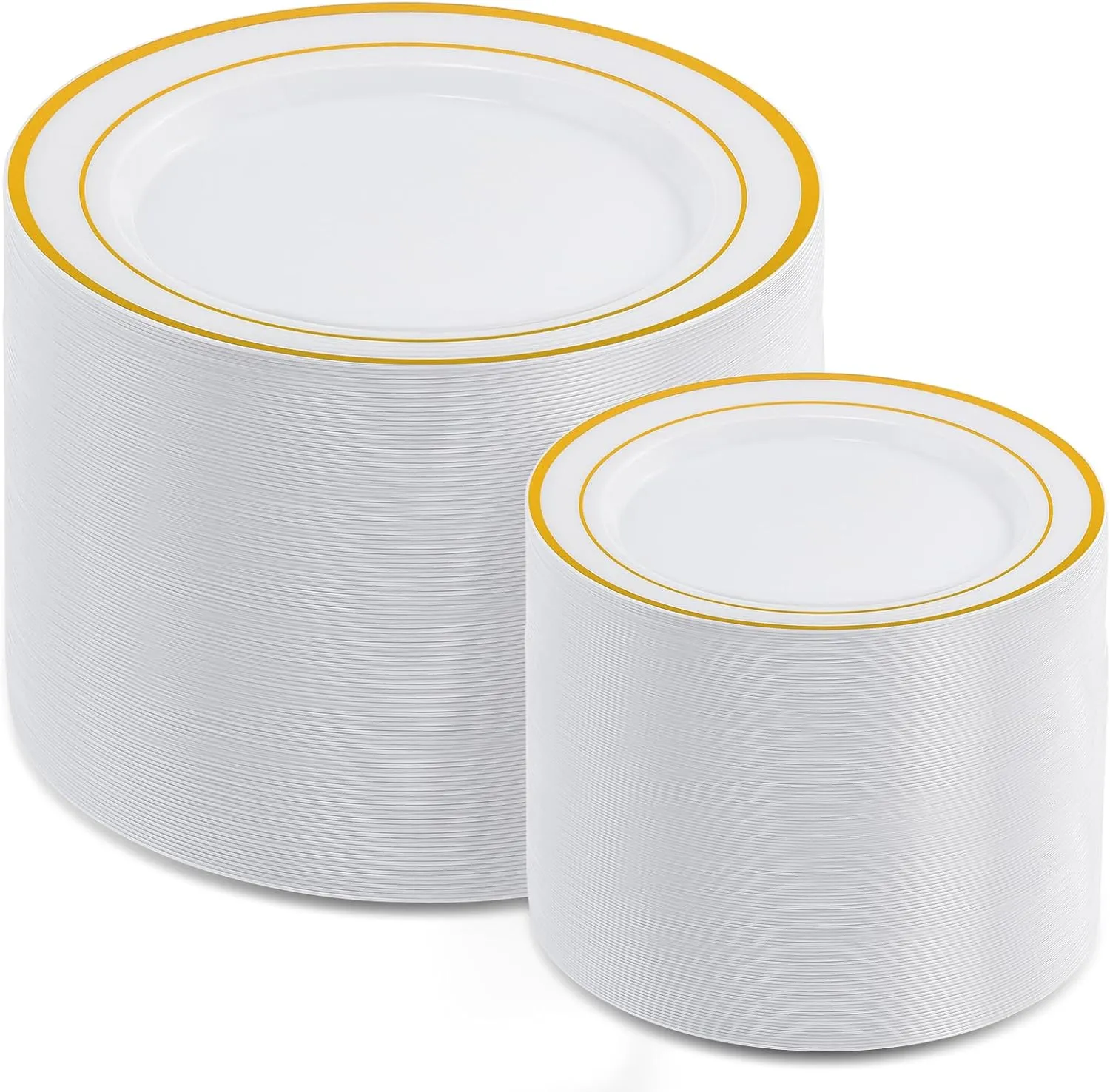 AOZITA 200 Pcs Gold Plastic Plates for Party, Heavy Duty Disposable Plastic Plates for Party, Holiday, Wedding, Thanksgiving and Birthday
