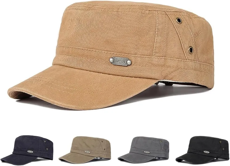 Army Cap Flat Top Adjustable Fisher Hat Military Caps Army Baseball Caps Cadet Army Cap for Men Women