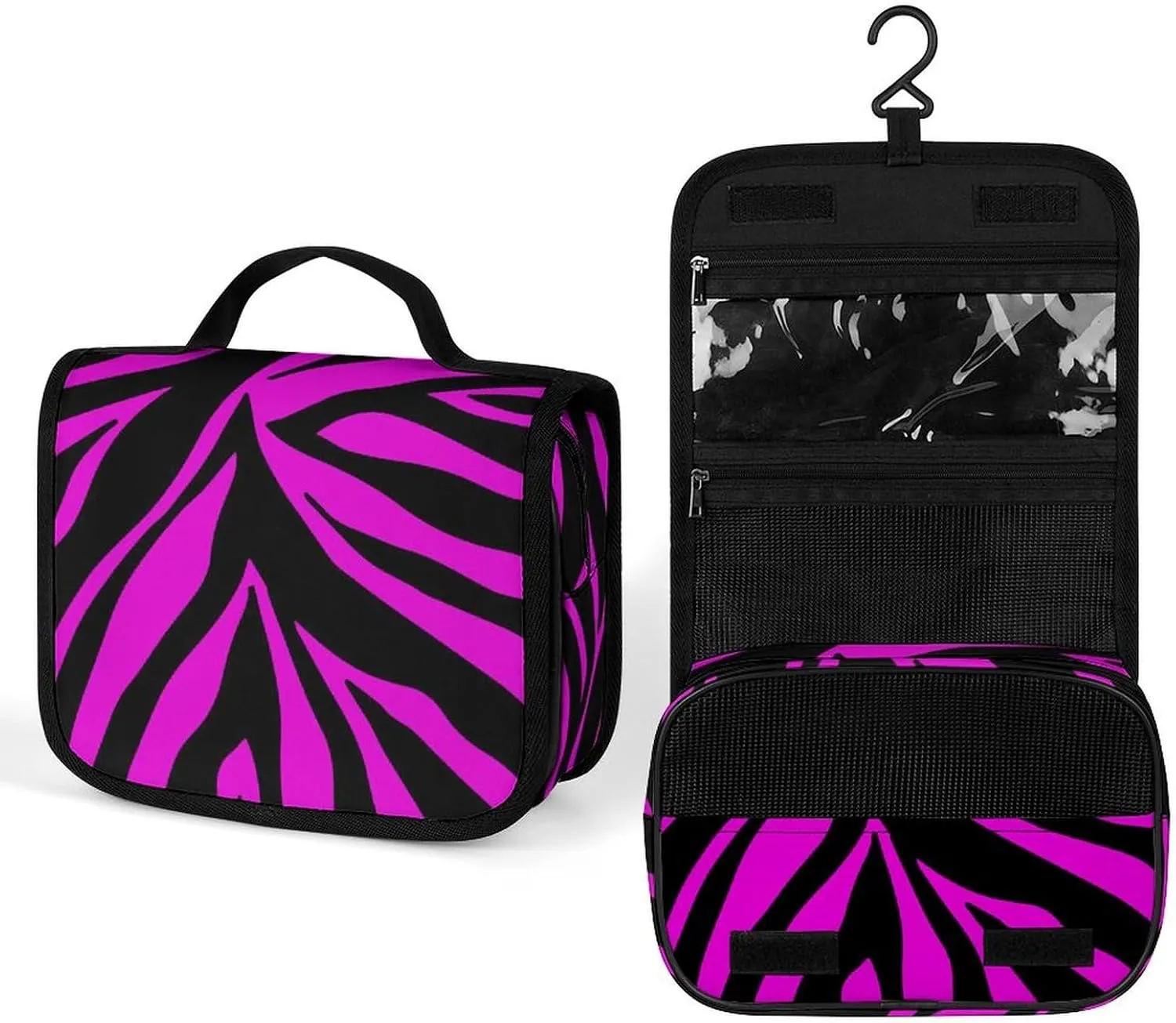 Art Patterns Hanging Toiletry Bag for Women, Zebra Print Personalized Makeup Bag Cosmetic Bags with Sturdy Hook,Leather Waterproof Travel Toiletry Bag