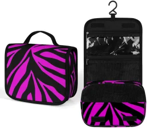 Art Patterns Hanging Toiletry Bag for Women, Zebra Print Personalized Makeup Bag Cosmetic Bags with Sturdy Hook,Leather Waterproof Travel Toiletry Bag