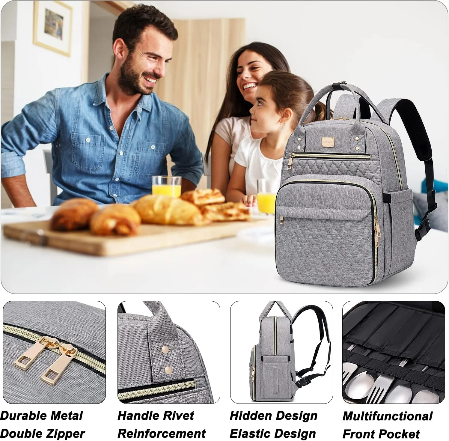 Artelaris Stylish Insulated Lunch Backpack for Women , Waterproof Travel Cooler Bag for Teacher Nurse Work School Picnic Book