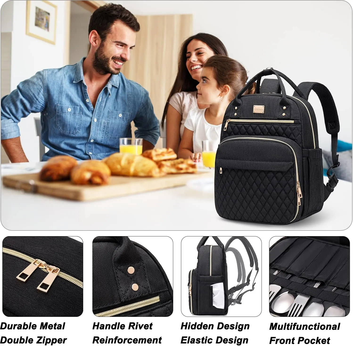 Artelaris Stylish Insulated Lunch Backpack for Women , Waterproof Travel Cooler Bag for Teacher Nurse Work School Picnic Book