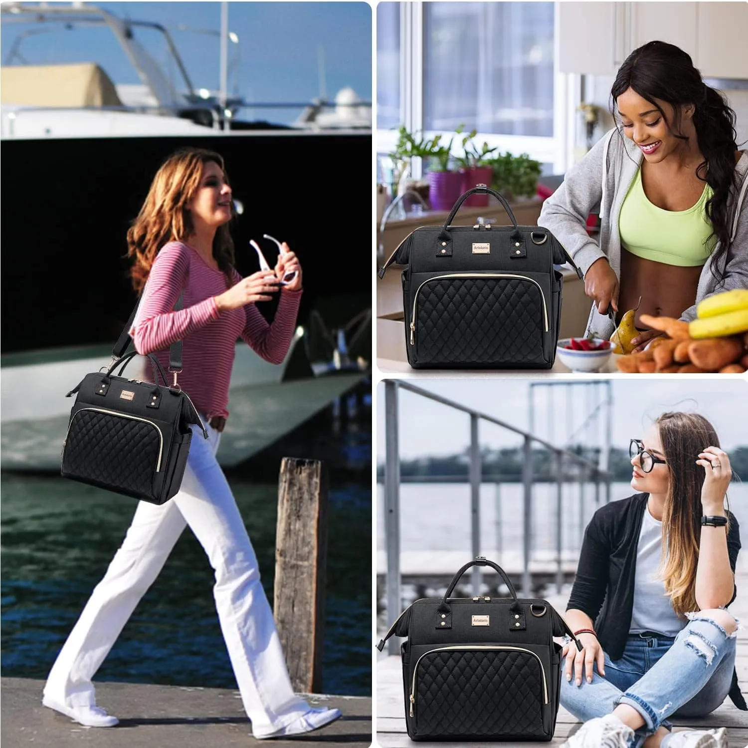 Artelaris Women's Lunch Bag, Insulated Box Women for Work, Adults Large Tote, Leakproof Cooler Reusable Bag with Side Pockets & Shoulder Strap, Purse, Picnic School Designer