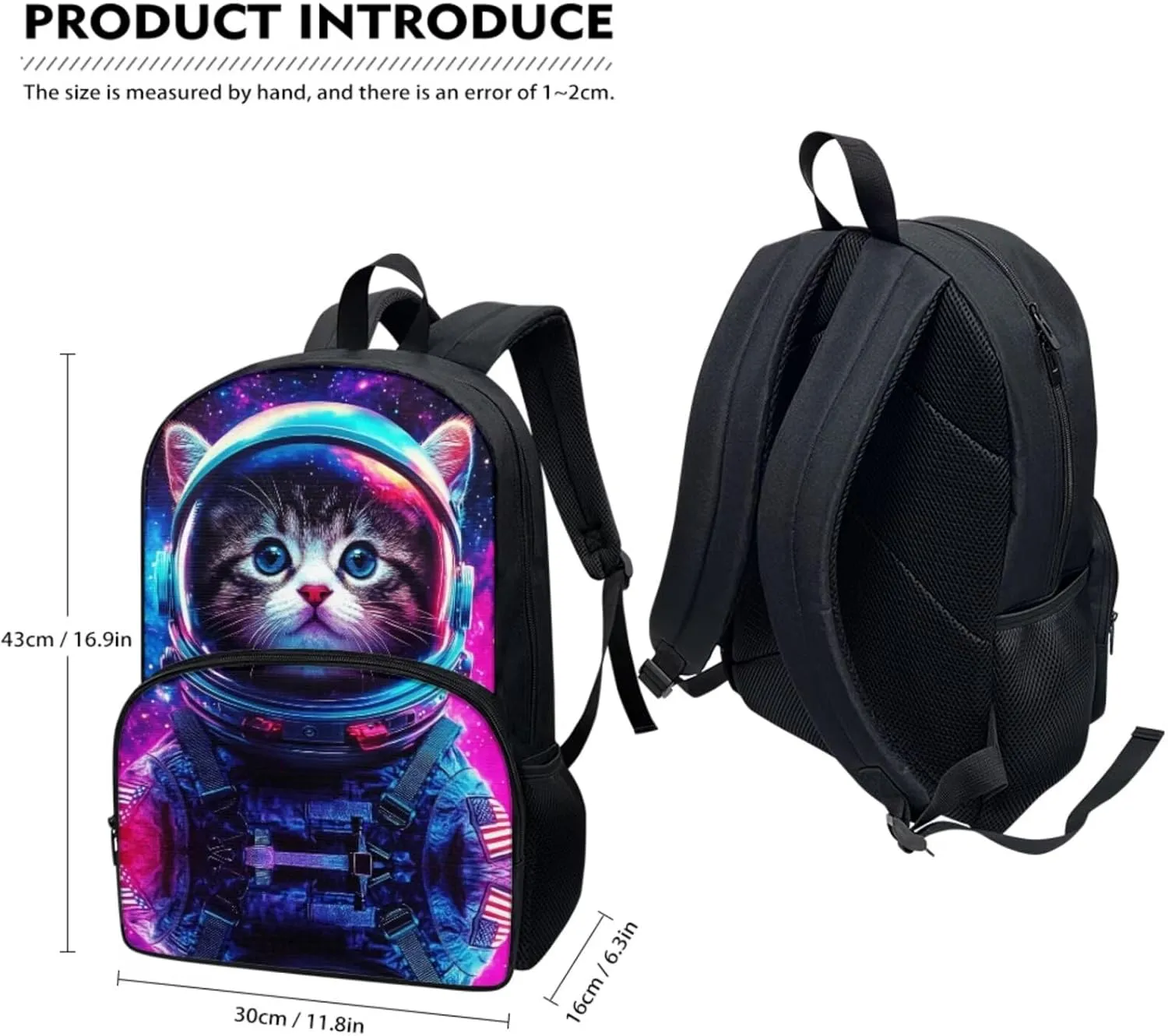 Astronaut Boys 3PCS Backpack 4-6 Years Old Cool Cat School Bag for Preschool Kids 1st Grade Stylish Little Boys Bookbag with Lunch Bag School Supplies
