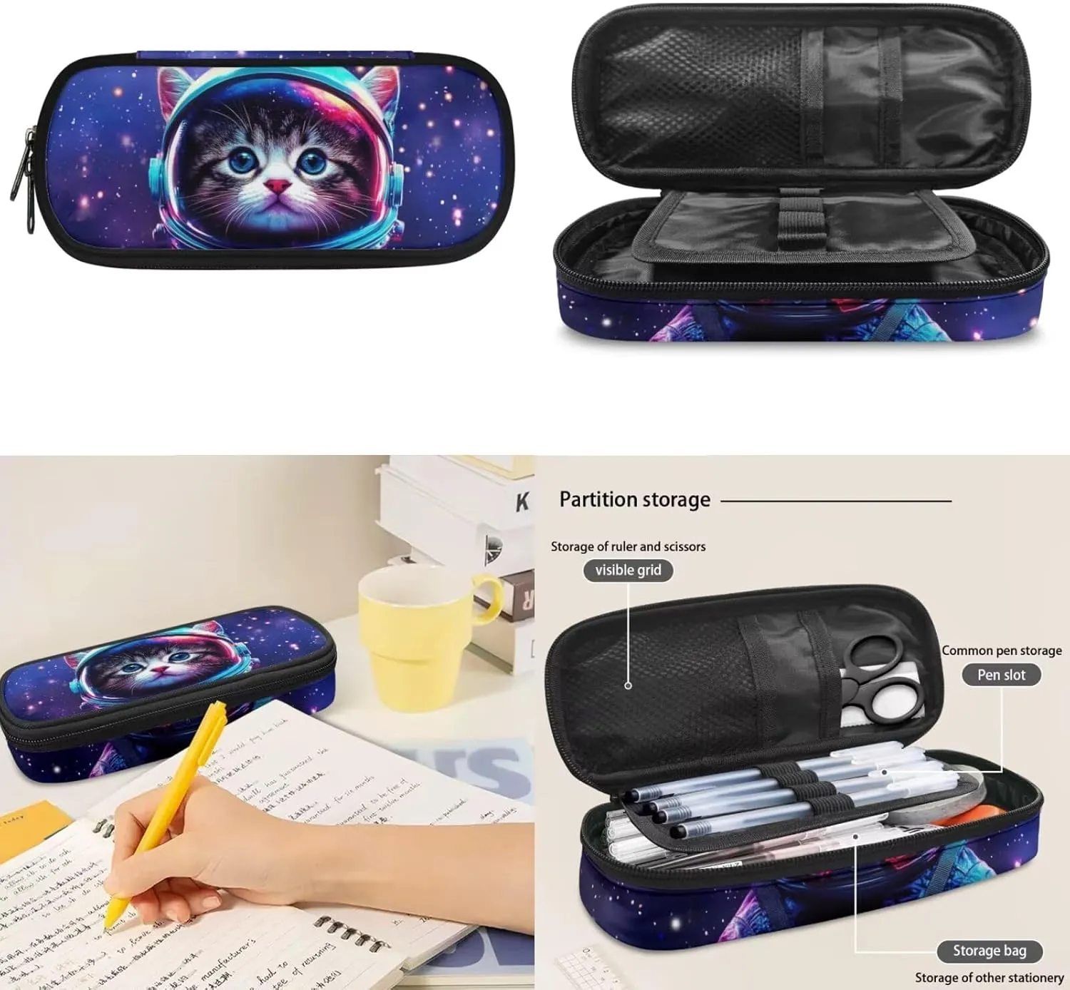 Astronaut Boys 3PCS Backpack 4-6 Years Old Cool Cat School Bag for Preschool Kids 1st Grade Stylish Little Boys Bookbag with Lunch Bag School Supplies