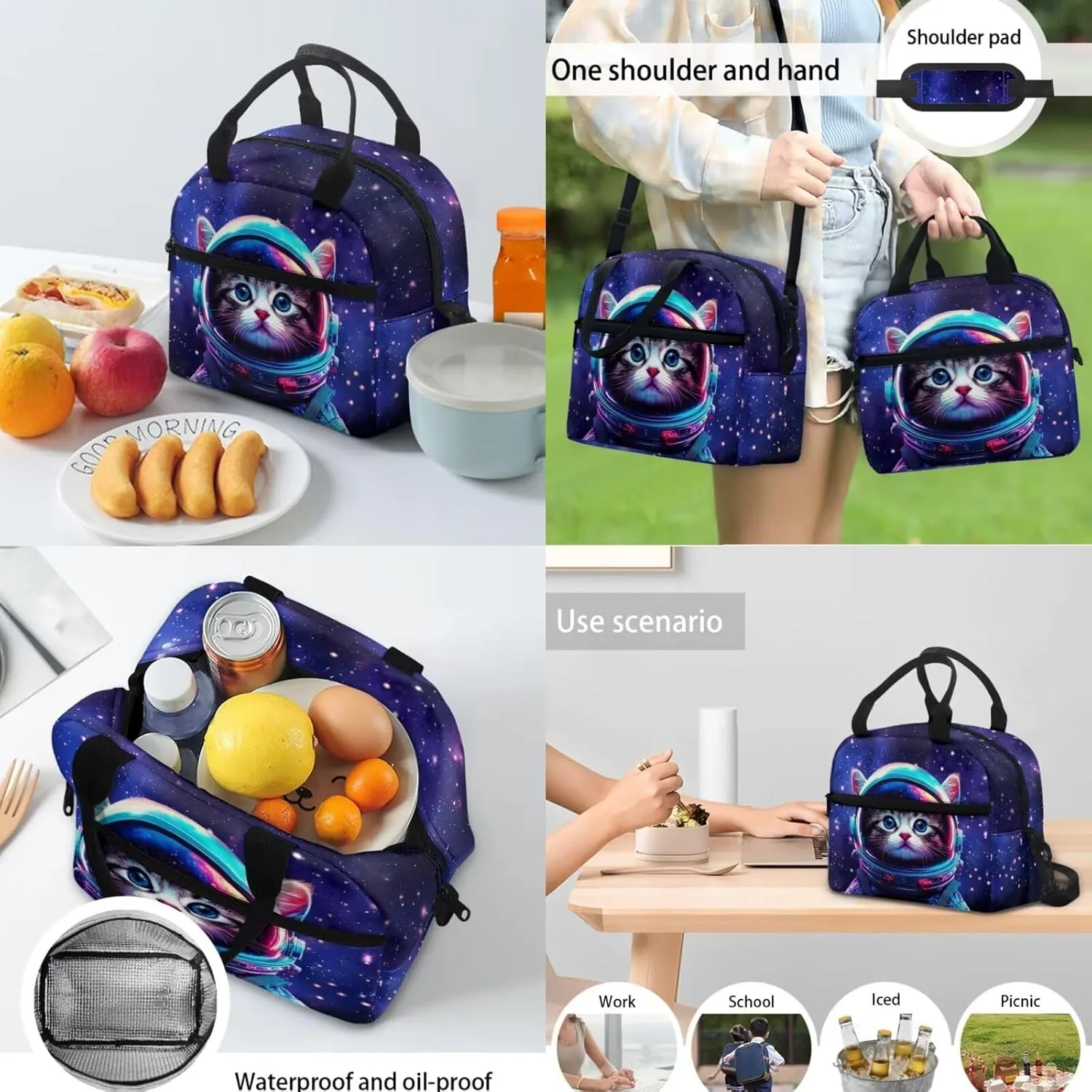 Astronaut Boys 3PCS Backpack 4-6 Years Old Cool Cat School Bag for Preschool Kids 1st Grade Stylish Little Boys Bookbag with Lunch Bag School Supplies