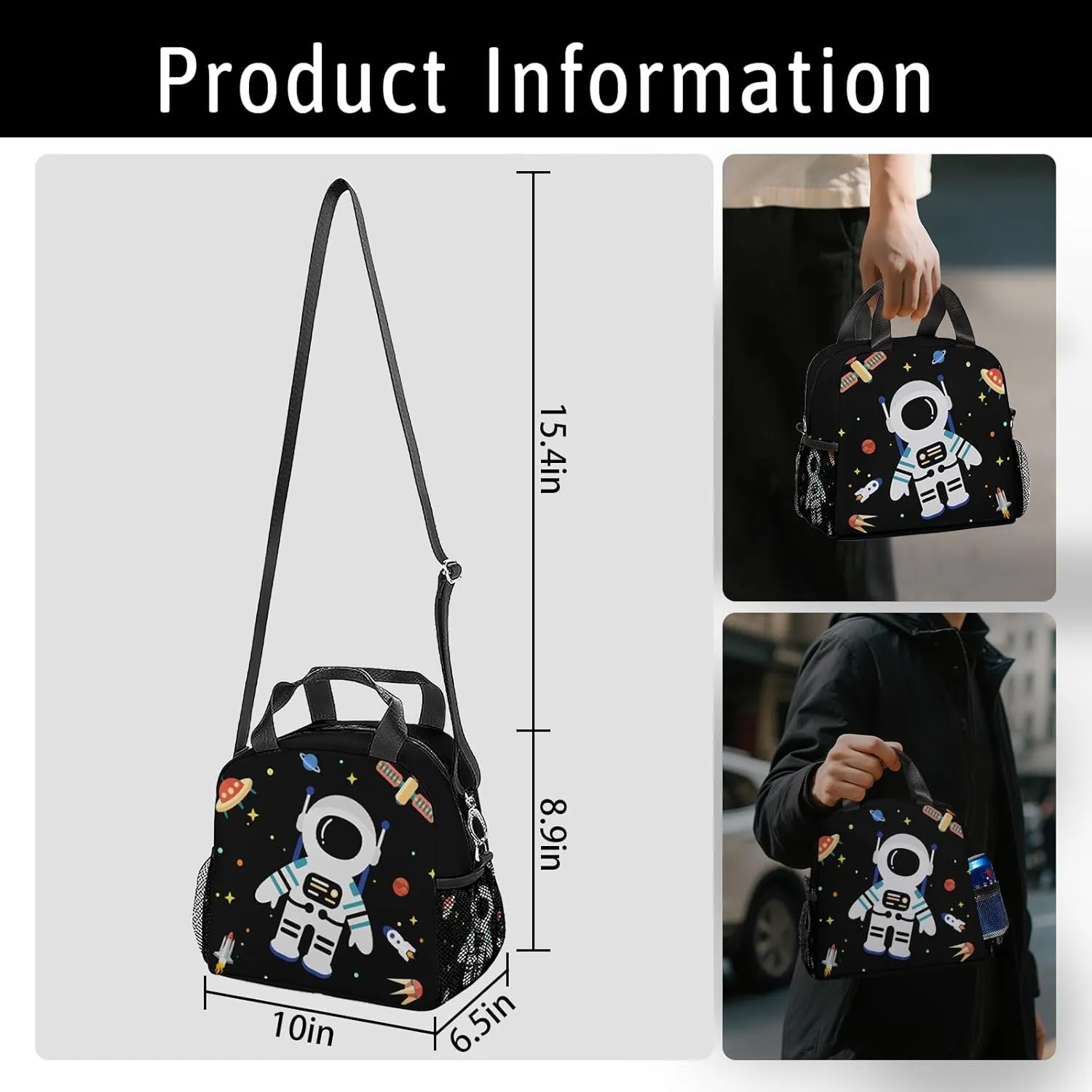 Astronaut Lunch Tote Bag for Men Women,Space Astronaut Lunch Bag with Double Zip,Freezable Classic Spaceman Lunch Box for Travel,Work,Camping,Picnic