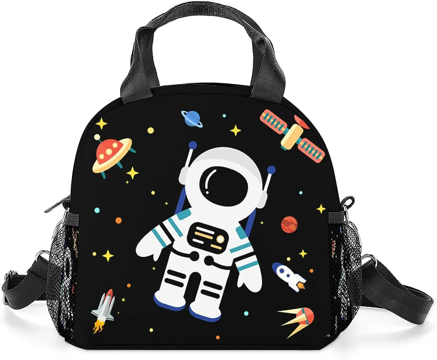 Astronaut Lunch Tote Bag for Men Women,Space Astronaut Lunch Bag with Double Zip,Freezable Classic Spaceman Lunch Box for Travel,Work,Camping,Picnic