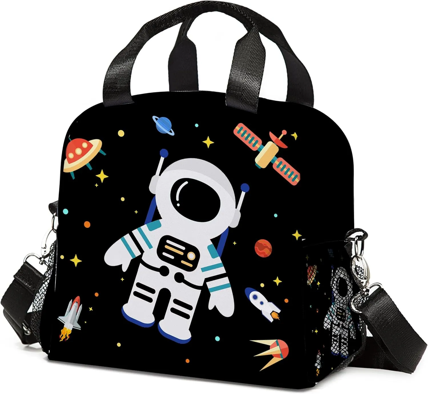 Astronaut Lunch Tote Bag for Men Women,Space Astronaut Lunch Bag with Double Zip,Freezable Classic Spaceman Lunch Box for Travel,Work,Camping,Picnic