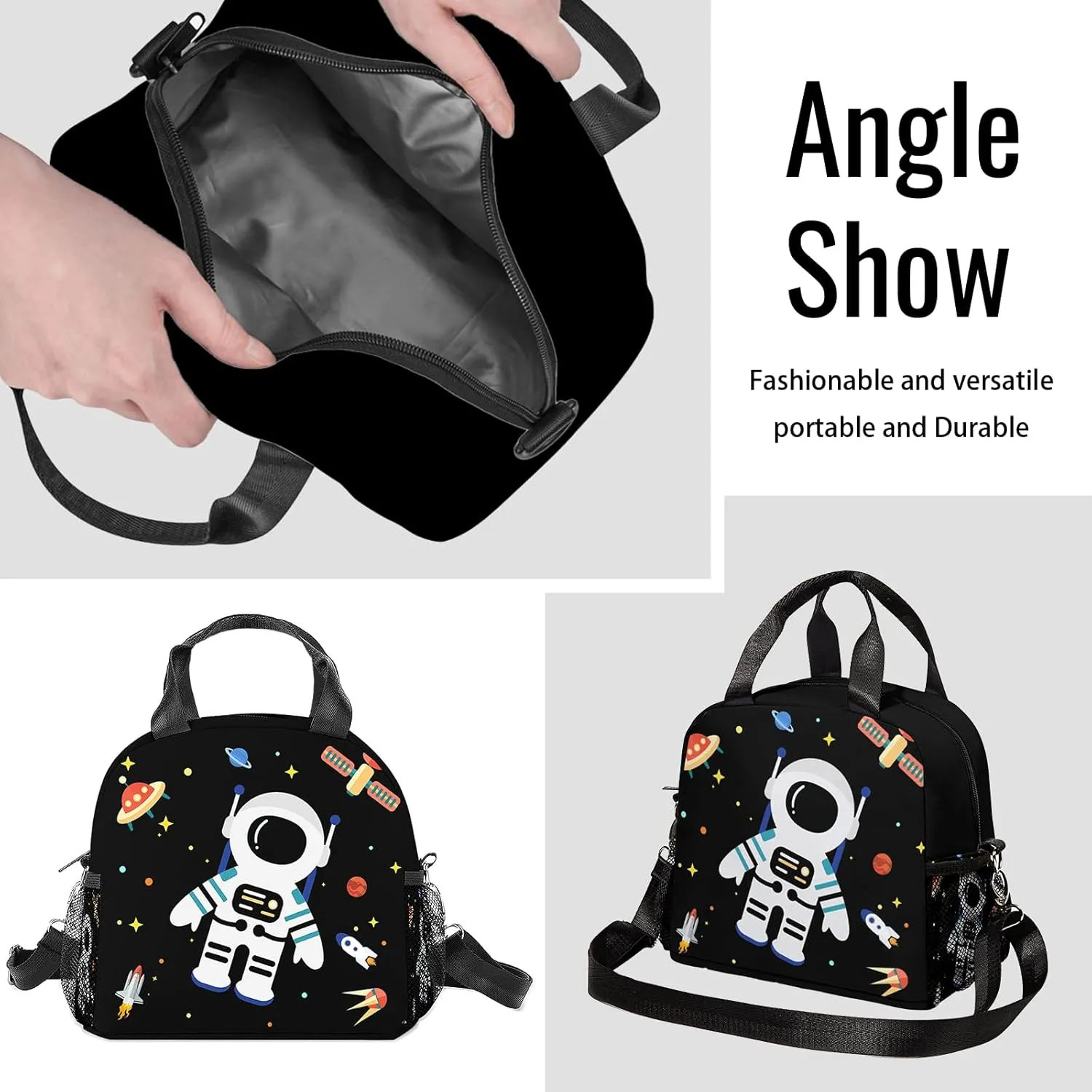 Astronaut Lunch Tote Bag for Men Women,Space Astronaut Lunch Bag with Double Zip,Freezable Classic Spaceman Lunch Box for Travel,Work,Camping,Picnic