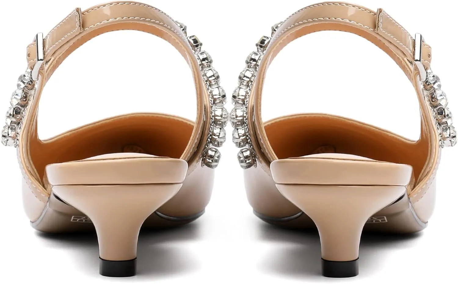 AUMOTED Women Kitten Pumps Solid Slingback Heels Mary Janes Rhinestone Heels Pointed Cap Toe Low Heeled Pumps Patent Leather Dress Shoes 1.4 Inches