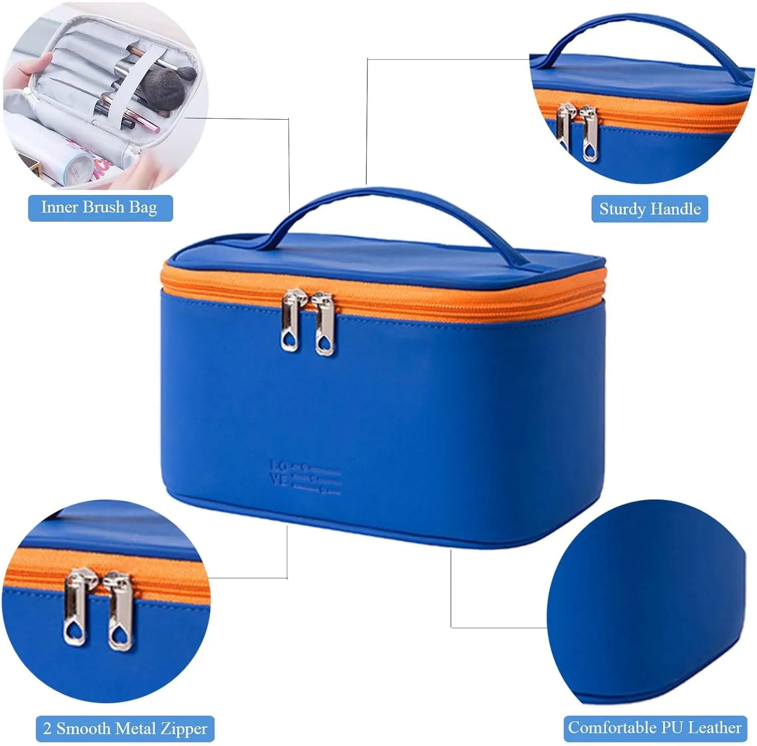 AUSEKALY Makeup Cosmetic Bag Sets 3 Pcs For Women Travel Toiletry Bag Cute Large Make Up Bag With Brush Bag   Small Cosmetic Pouch Dark Blue
