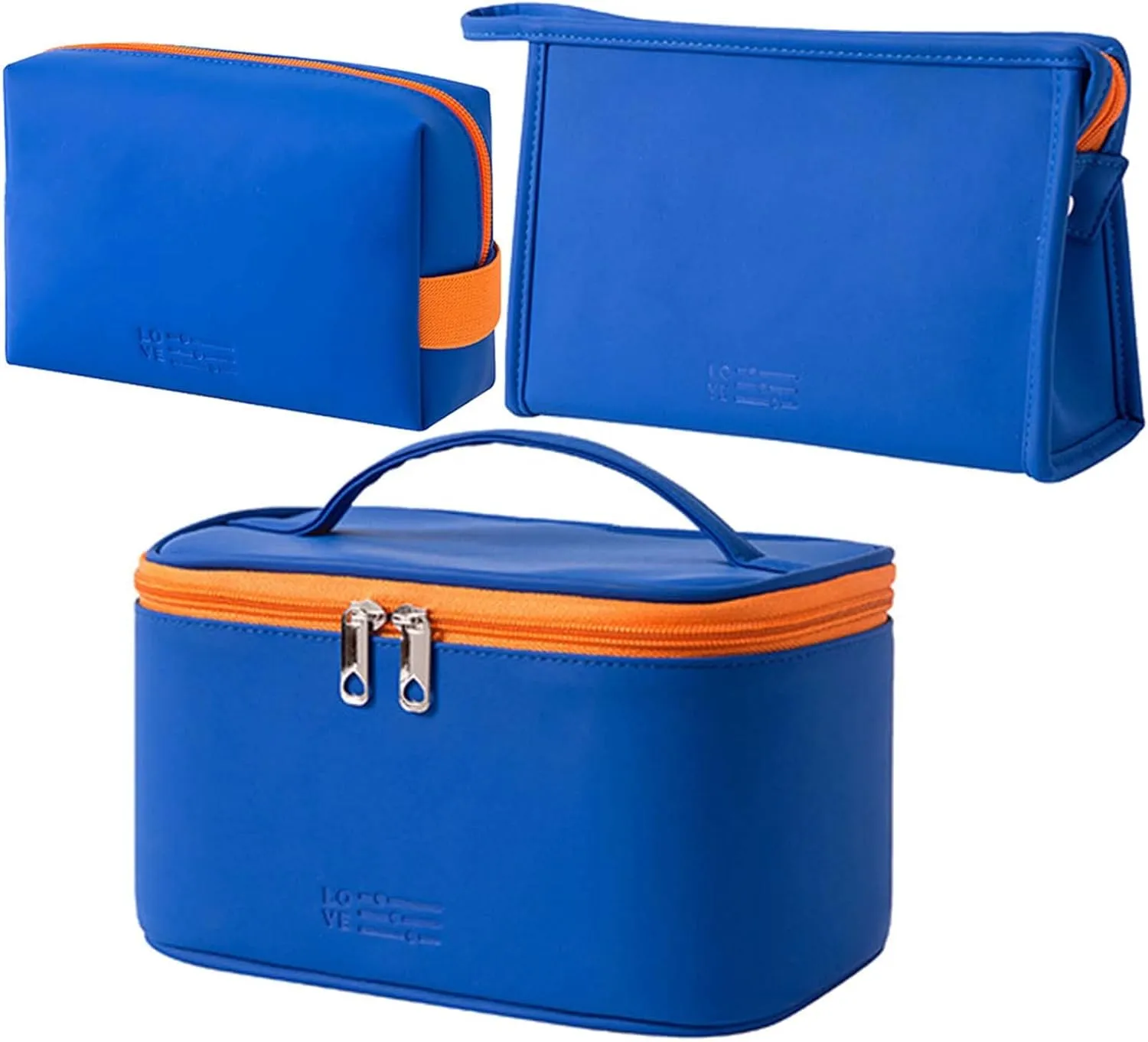 AUSEKALY Makeup Cosmetic Bag Sets 3 Pcs For Women Travel Toiletry Bag Cute Large Make Up Bag With Brush Bag   Small Cosmetic Pouch Dark Blue