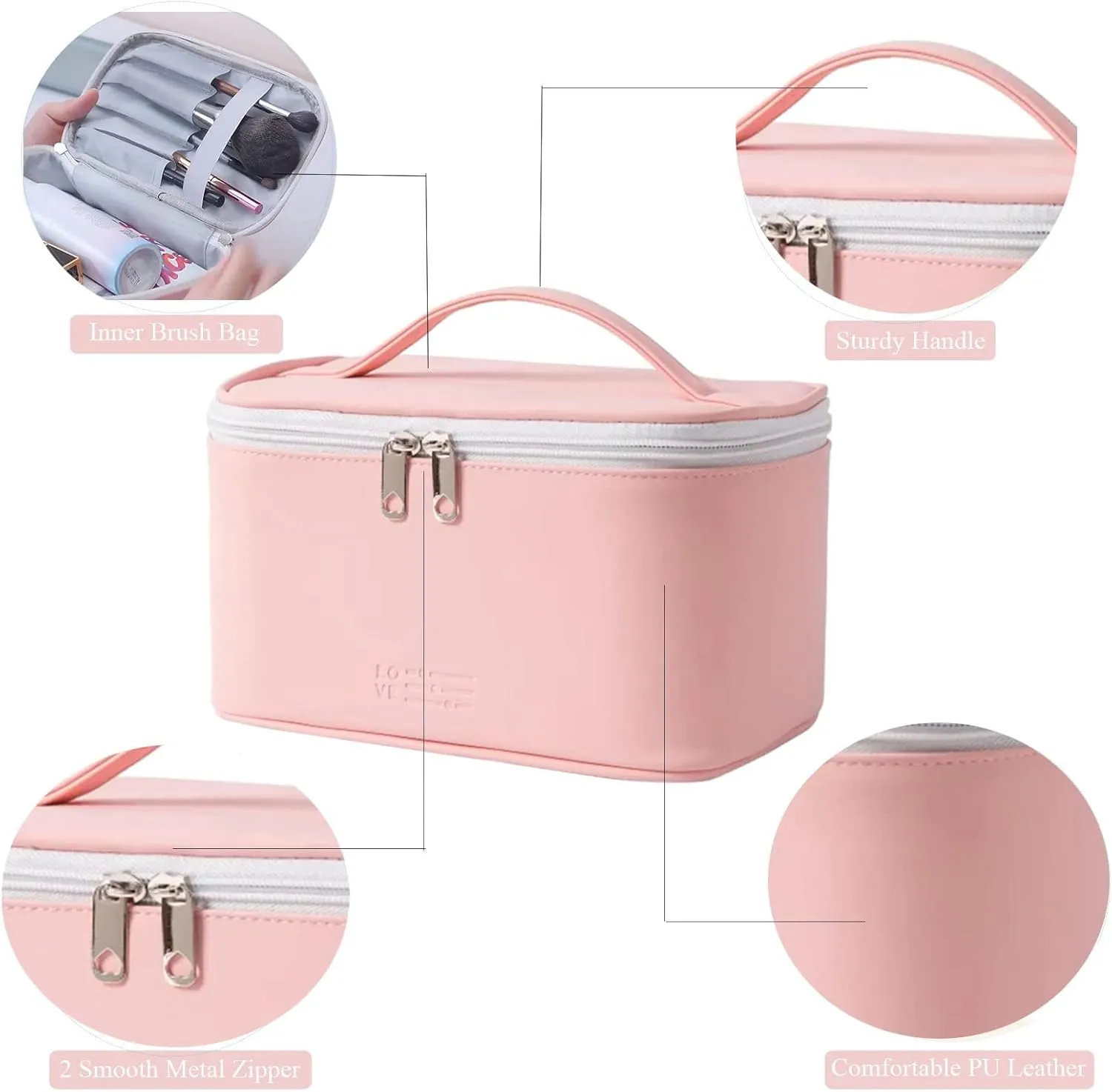 AUSEKALY Makeup Cosmetic Bag Sets 3 Pcs For Women Travel Toiletry Bag Cute Large Make Up Bag With Brush Bag   Small Cosmetic Pouch Pink White