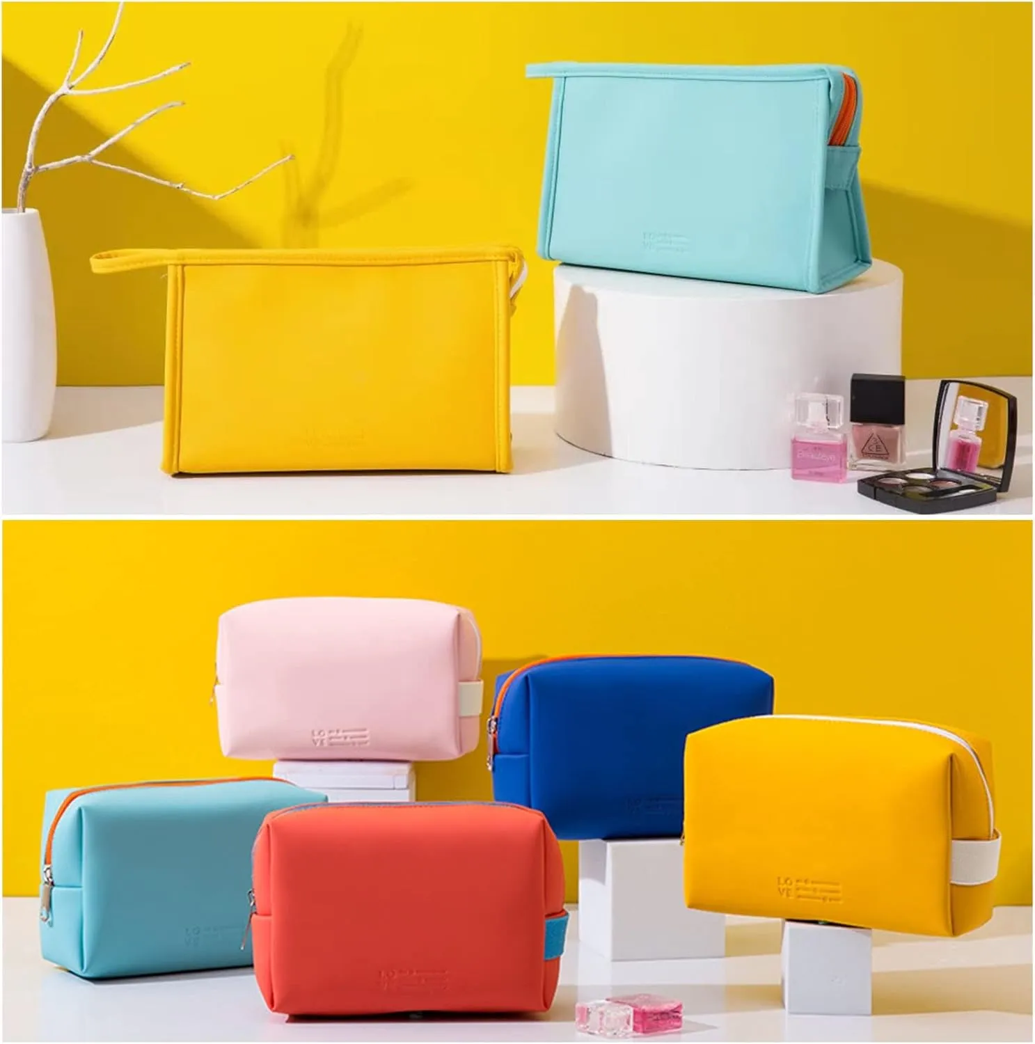 AUSEKALY Makeup Cosmetic Bag Sets 3 Pcs For Women Travel Toiletry Bag Cute Large Make Up Bag With Brush Bag   Small Cosmetic Pouch Pink White