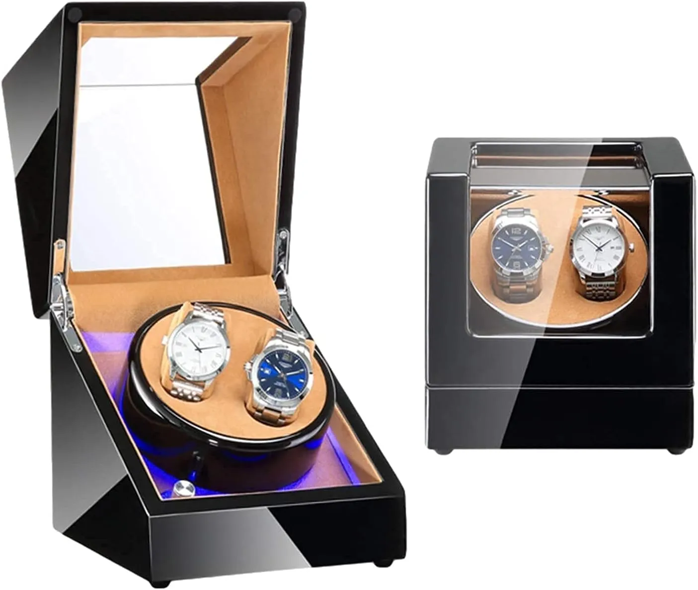 Automatic Double Watch Winder Box Built-in Led Light Piano Paint Exterior Dual Power Supply Quiet Motor Classic