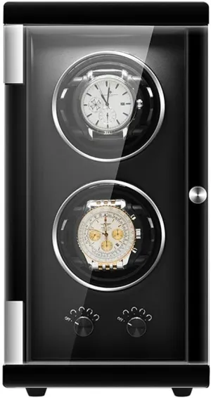 Automatic Double Watch Winder Box Flexible Watch Pillows Wood Shell Piano Paint Finish Quiet Motor Accessories，Black