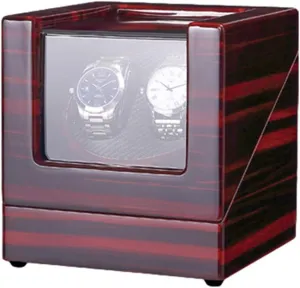 Automatic Double Watch Winder Box with Blue Led Light Piano Paint Finish Quiet Motor Ac Adapter and Battery Powered Upscale Watch Winder Display Watch Box Case Watch Storage