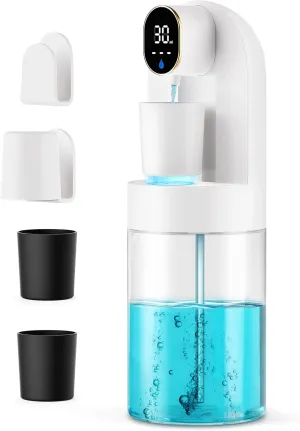 Automatic Mouthwash Dispenser for Bathroom, Bathroom Accessories 21.12 oz(600 ml) Touchless Smart Mouth Wash Dispenser with 4 Magnetic Cups &4 Dispensing Levels, Suitable for All Age Groups(White)