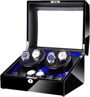 Automatic Watch Winder 4   6 Watch Winder Box Storage Blue LED Light Piano Paint Finish Quiet Motor for Man Women Watches Watch Winder Display Watch Box Storage