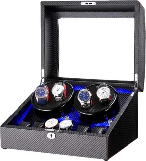Automatic Watch Winder 4   6 Watch Winder Box Storage Blue LED Light Piano Paint Finish Quiet Motor for Man Women Watches Watch Winder Storage Display Box