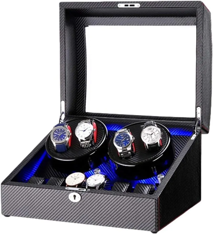 Automatic Watch Winder 4   6 Watch Winder Box Storage Blue LED Light Piano Paint Finish Quiet Motor for Man Women Watches Watch Winder Storage Display Box