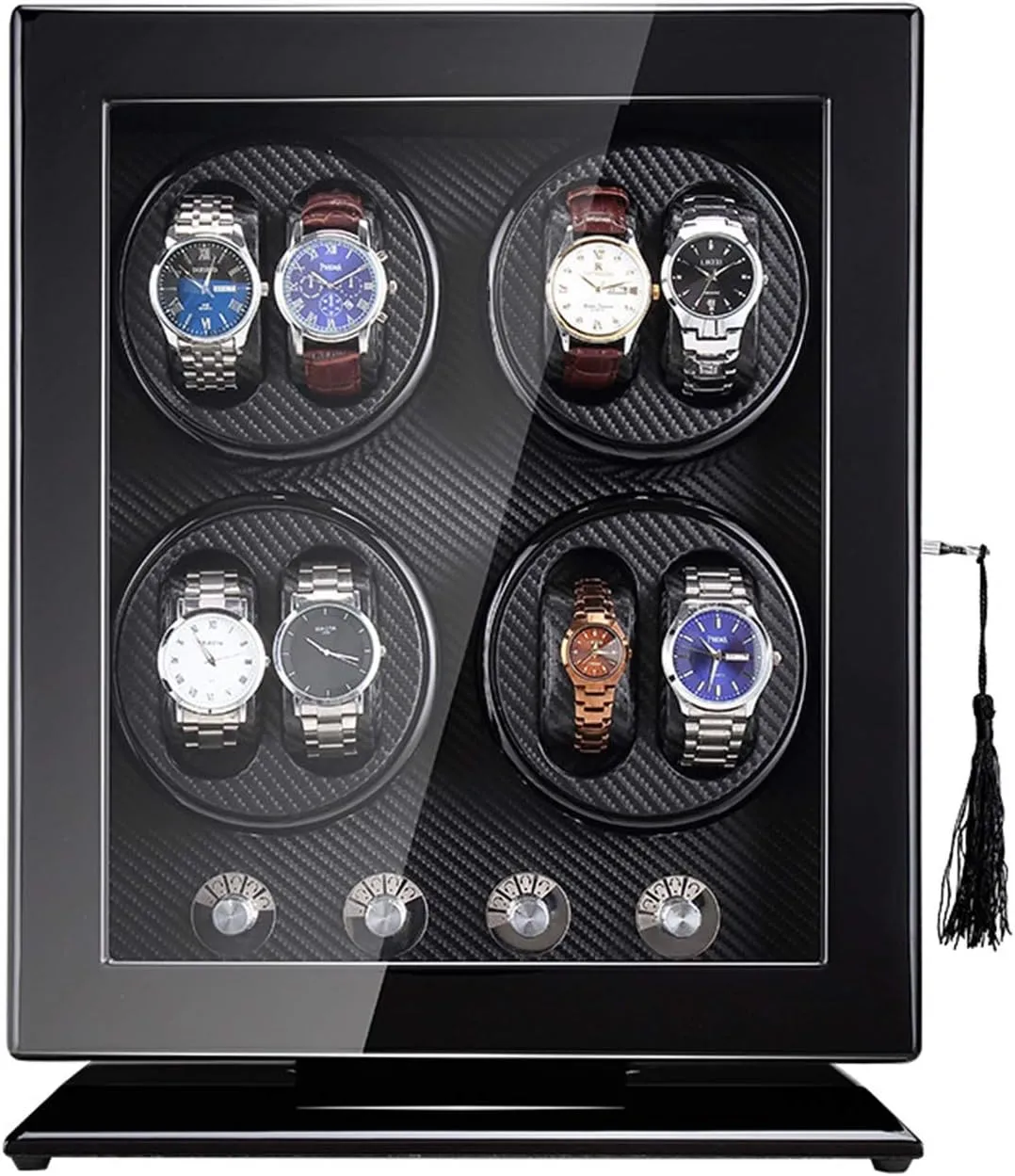 Automatic Watch Winder 8 Watch Winder Box 5 Rotation Mode Wood Shell Piano Paint Exterior Quiet Motor Watch Winder Display Storage Box (Carbon Fiber Black)