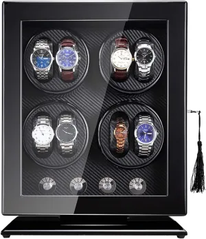 Automatic Watch Winder 8 Watch Winder Box 5 Rotation Mode Wood Shell Piano Paint Exterior Quiet Motor Watch Winder Display Storage Box (Carbon Fiber Black)