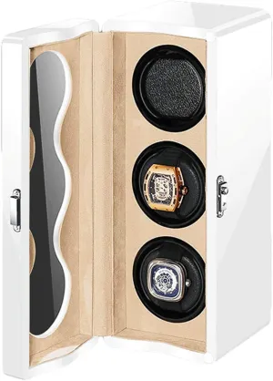 Automatic Watch Winder Box 3 LED Light Quiet Motor Independently Controlled 4 Rotation Modes Adapter Battery Powered Watch Winder Watch Box Case Watch Storage