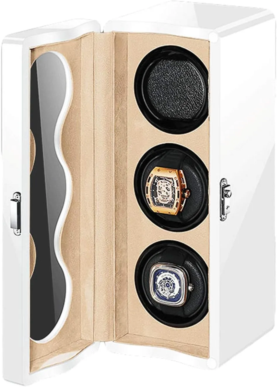 Automatic Watch Winder Box 3 LED Light Quiet Motor Independently Controlled 4 Rotation Modes Adapter Battery Powered Watch Winder Watch Box Case Watch Storage