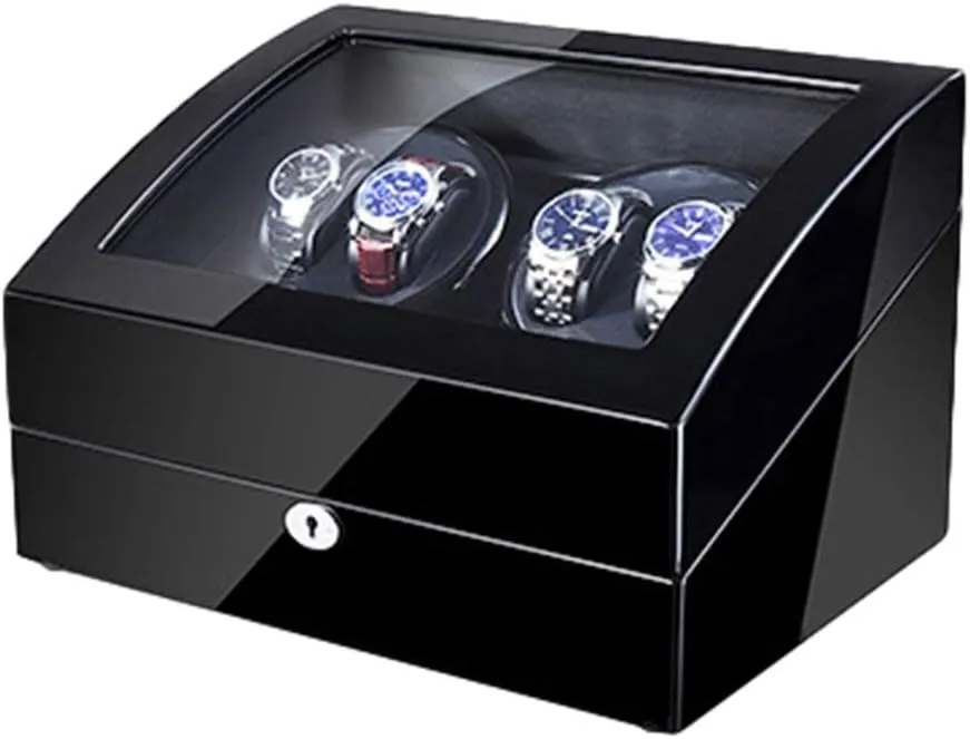 Automatic Watch Winder Box 4 6 Wood Shell Piano Paint Exterior 4 Rotation Modes Dual Power Supply Quiet Motor Beautiful Home,Black