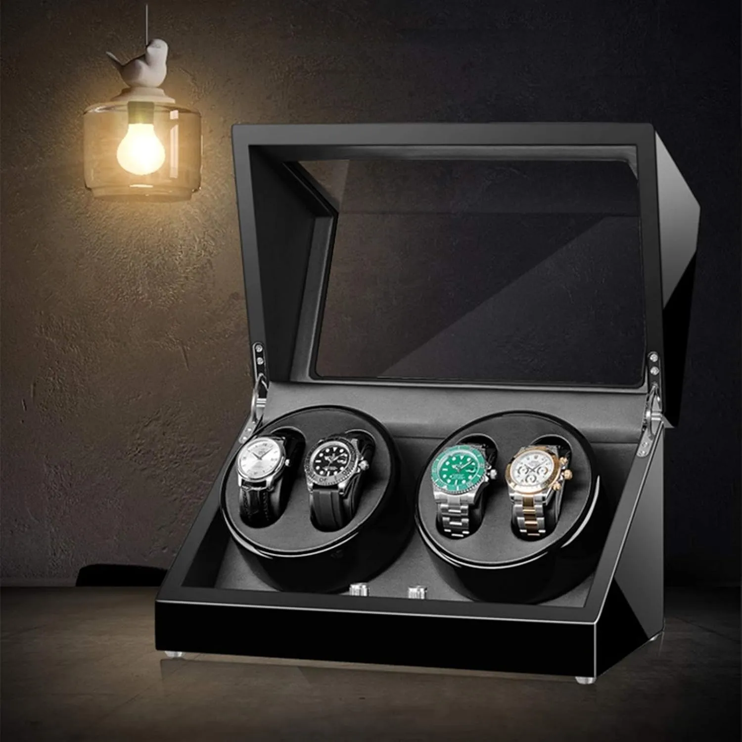 Automatic Watch Winder Box 4 Quiet Motor Wood Shell Piano Paint Exterior Flexible Watch Pillows for Man Women Watches Watch Winder Display Watch Box Watch Storage Gift