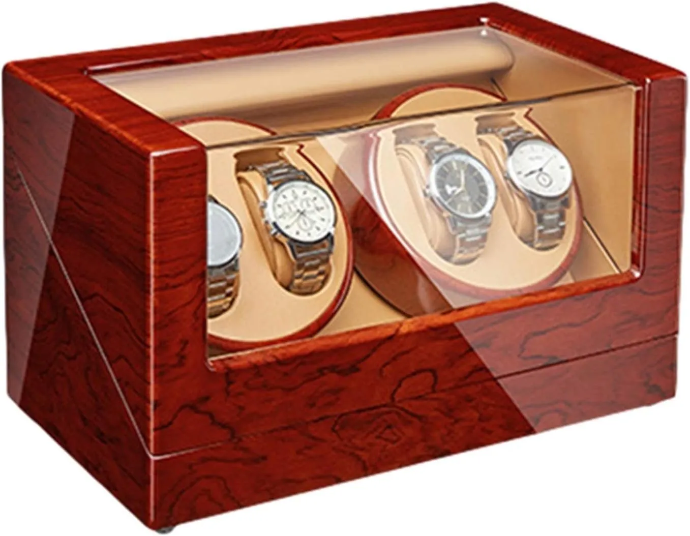 Automatic Watch Winder Box 4 Quiet Motor Wood Shell Piano Paint Exterior Flexible Watch Pillows for Man Women Watches Watch Winder Display Watch Box Watch Storage Gift