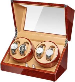 Automatic Watch Winder Box 4 Quiet Motor Wood Shell Piano Paint Exterior Flexible Watch Pillows for Man Women Watches Watch Winder Display Watch Box Watch Storage Gift
