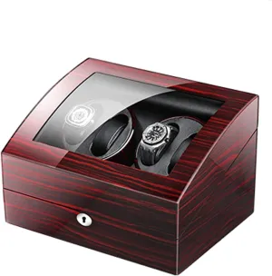 Automatic Watch Winder Box for 4 Watches 6 Storage with Key Wood Shell Piano Paint Exterior Adapter and Battery Powered (A)
